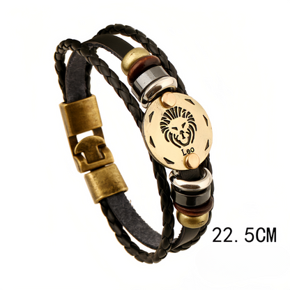 12 Zodiac Signs Handmade Leather Couple Bracelet with Hematite Totem Stone - Mystical Love Jewelry for 2025