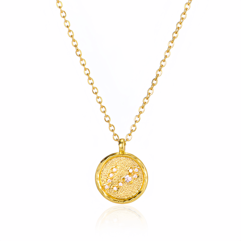 14K Gold Plated Zodiac Star Map Pendant Necklace for All Zodiac Signs – Love Jewelry Gift for Couples