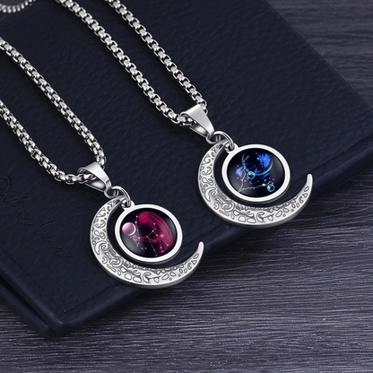 Collana con ciondolo in pietra di luna con guardiano lunare dei 12 segni zodiacali del 2025
