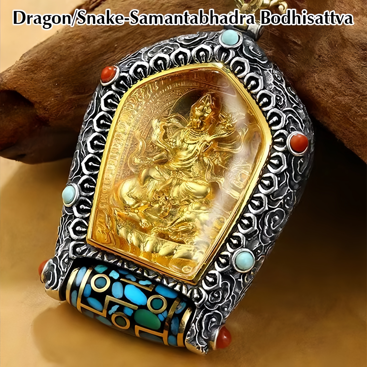 Tibet Chinese Zodiac Natal Buddha Thangka  Prosperity Rotatable Dzi Bead Necklace Pendant