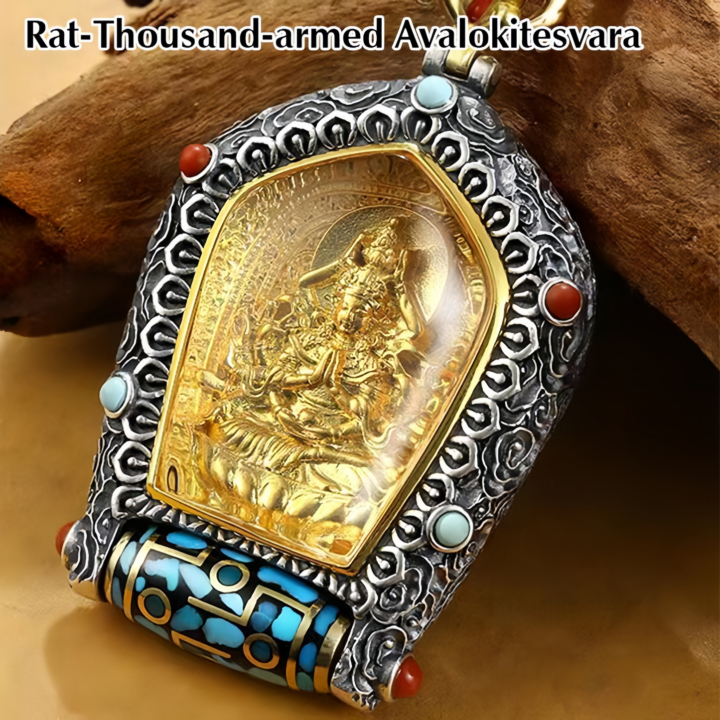 Tibet Chinese Zodiac Natal Buddha Thangka  Prosperity Rotatable Dzi Bead Necklace Pendant