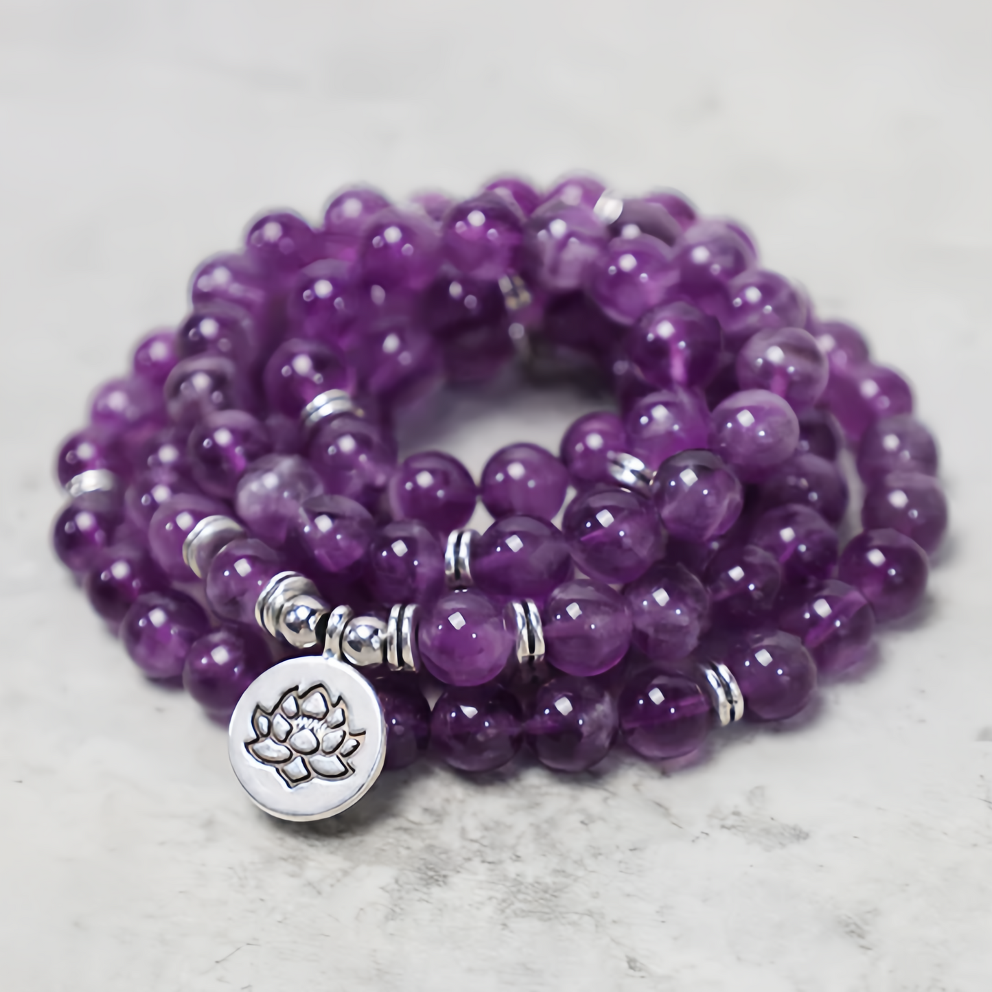 Healing Energy Jewelry: 108 Natural Amethyst Purification Mala Bracelet