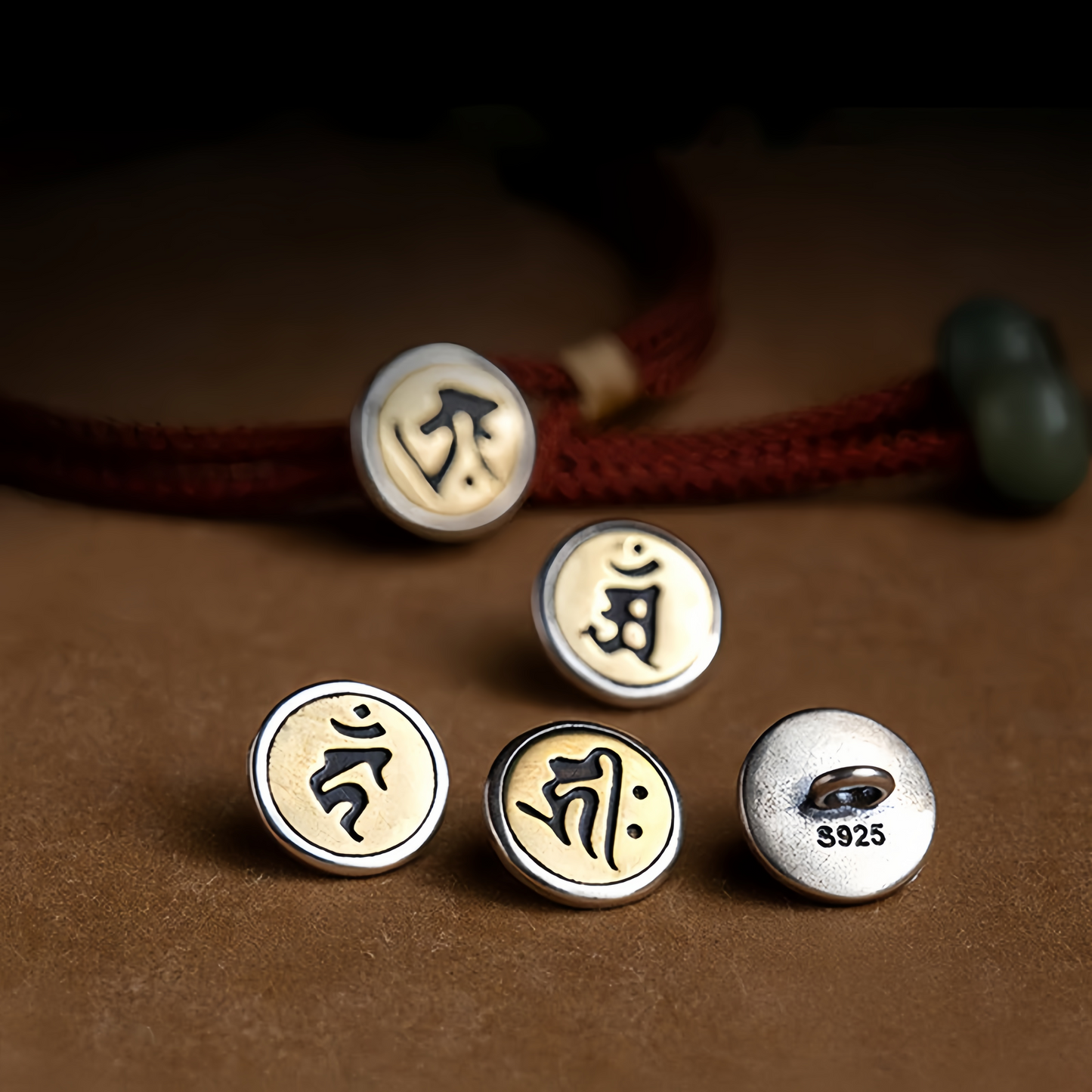 925 Sterling Silver Handmade Chinese Zodiac Natal  Buddha Cyan Bodhi Seed Protection Braided Red String Bracelet
