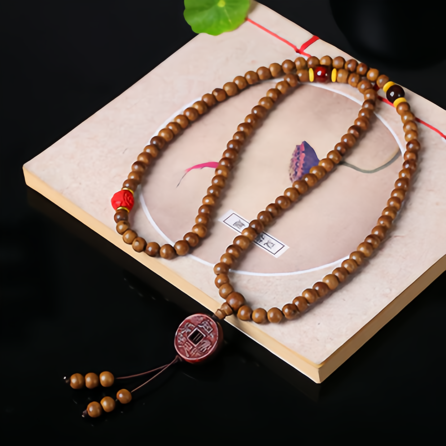 108 Peachwood Lotus Zen Meditation Mala Beads - Natural Handmade Adjustable Unisex Spiritual Jewelry