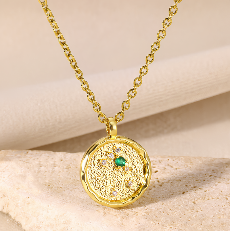 14K Gold Plated Zodiac Star Map Pendant Necklace for All Zodiac Signs – Love Jewelry Gift for Couples