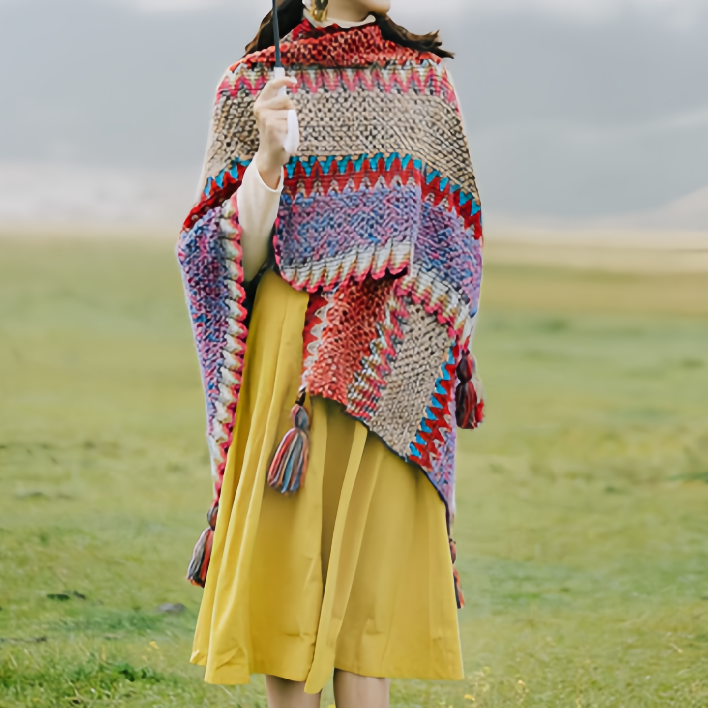 Tibetan Shawl Knitting Warm Cloak Tibetan Tassel Scarf