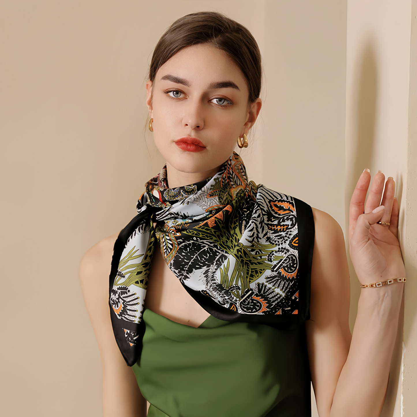 2025 Summer Floral Print Square Scarf - French Vintage Style Chiffon Neck Tie - Breathable Women's Fashion Accessory