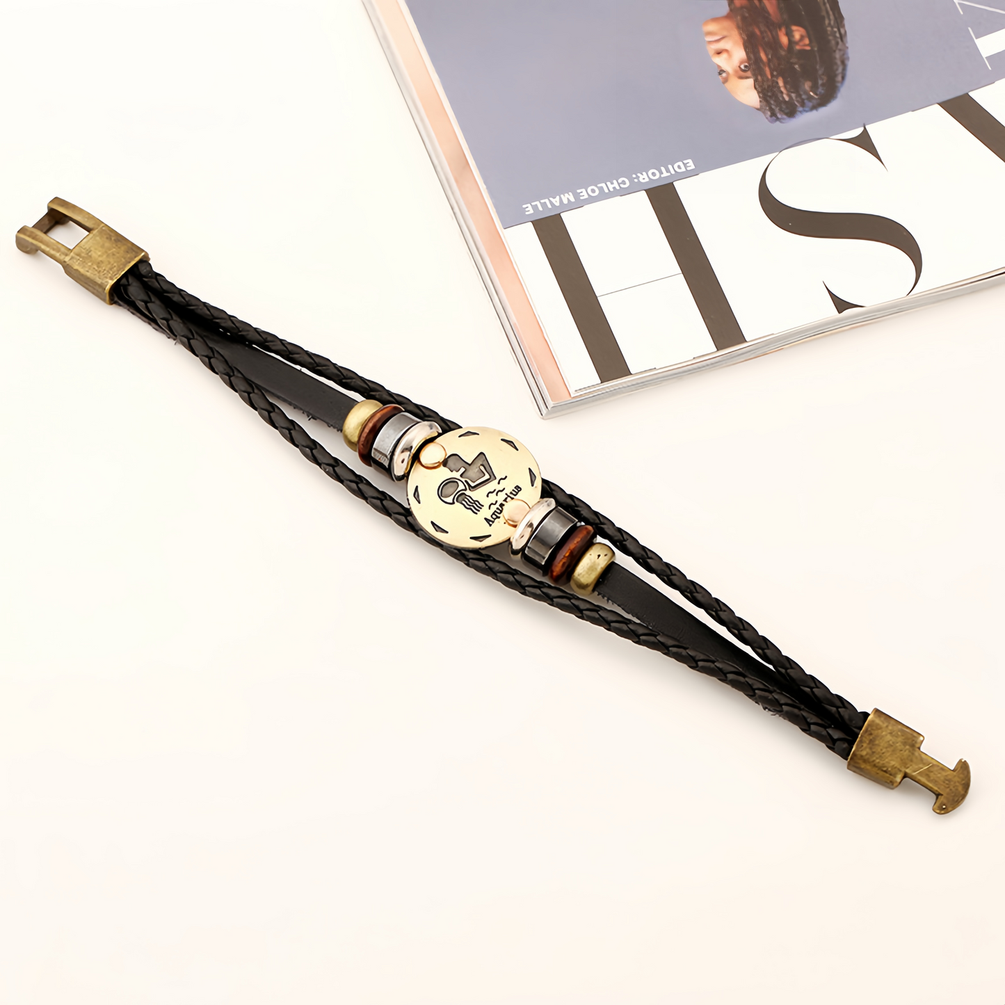 12 Zodiac Signs Handmade Leather Couple Bracelet with Hematite Totem Stone - Mystical Love Jewelry for 2025
