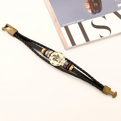 12 Zodiac Signs Handmade Leather Couple Bracelet with Hematite Totem Stone - Mystical Love Jewelry for 2025