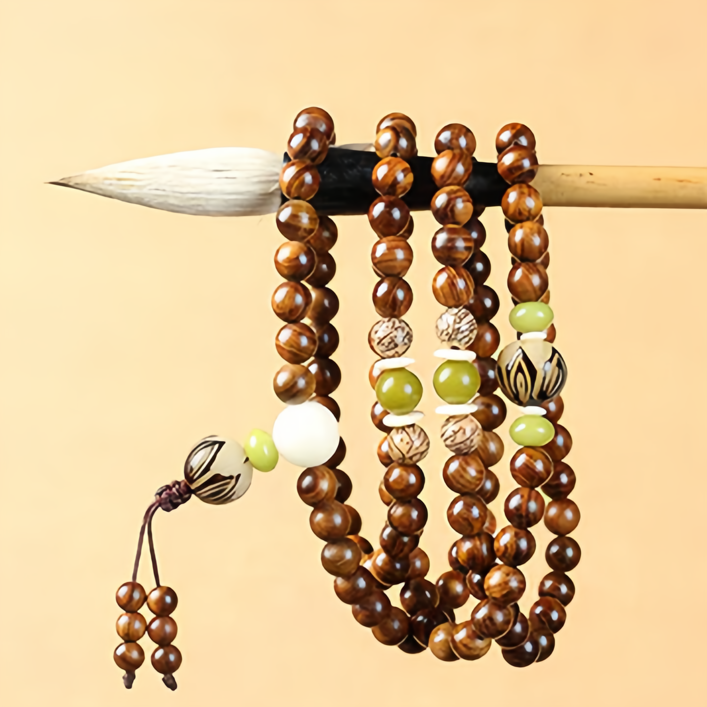 Buddhist Rosewood Mala Protection Bracelet - 108 Natural Wood Meditation Beads for Stress Relief & Spiritual Balance