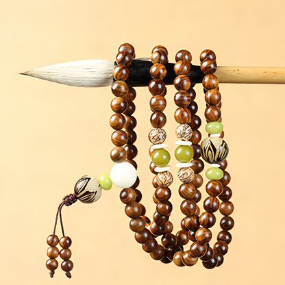 Buddhist Rosewood Mala Protection Bracelet - 108 Natural Wood Meditation Beads for Stress Relief & Spiritual Balance