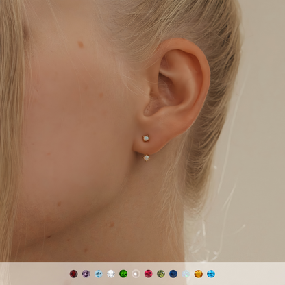Zodiac Birthstone Earrings - Custom Engraved Gemstone Studs with 12 Month Birthstone Options | Personalized Jewelry for Women
