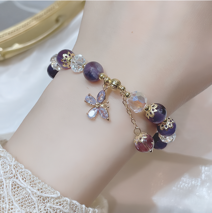 Natural Amethyst Crystal Spiritual Butterfly Charm Bracelet