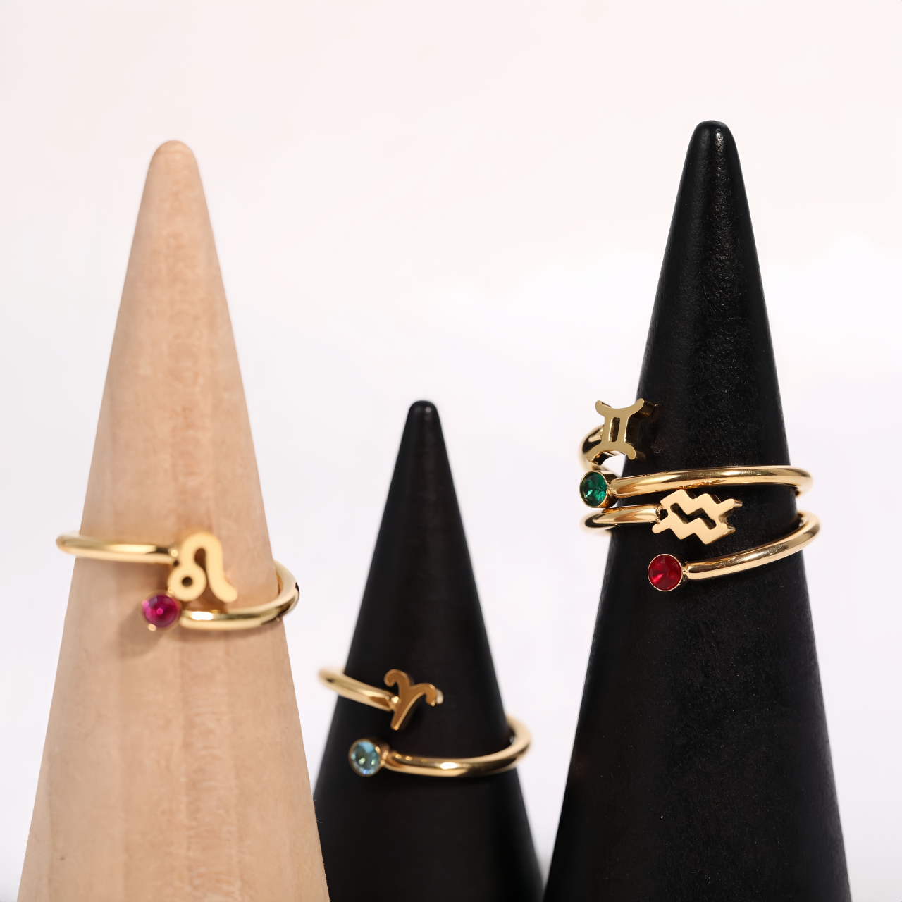 Zodiac Birthstone Titanium Steel Ring with Rune Symbols - Adjustable Open  Zircon Astrology Jewelry