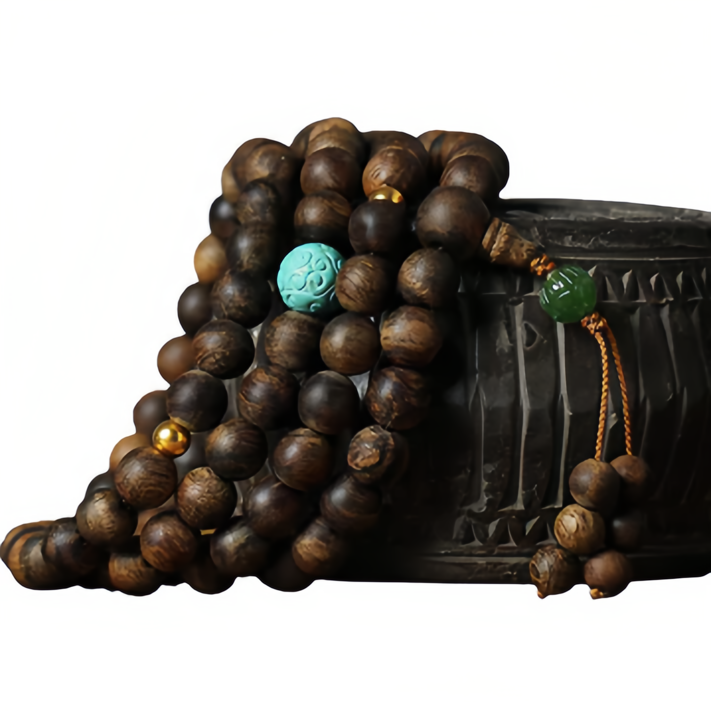 108 Mala Beads Nha Trang Agarwood Turquoise Prayer Meditation Bracelet Mala
