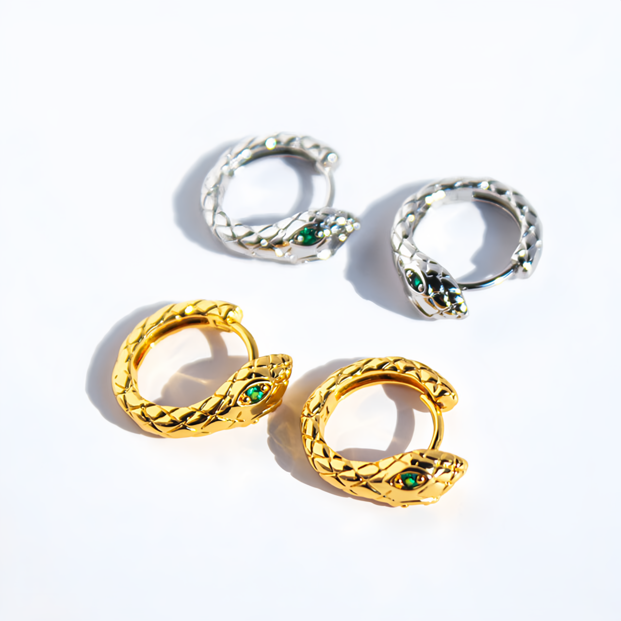 Zodiac Green Zircon Snake Eye Earrings - Adjustable Snake Earrings, Unique Statement Jewelry