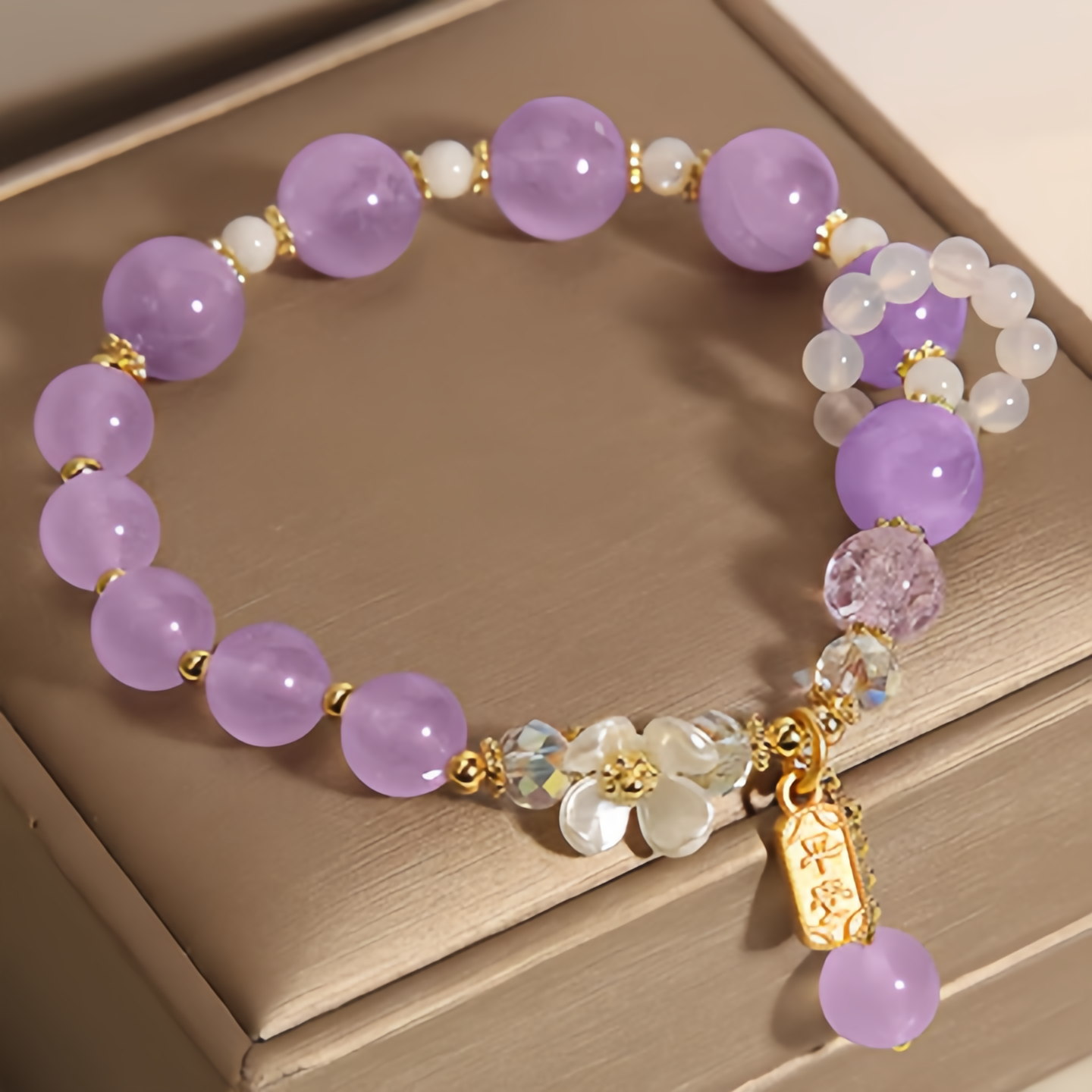 Natural Blue Crystal Amethyst Chalcedony Flower Healing Bracelet
