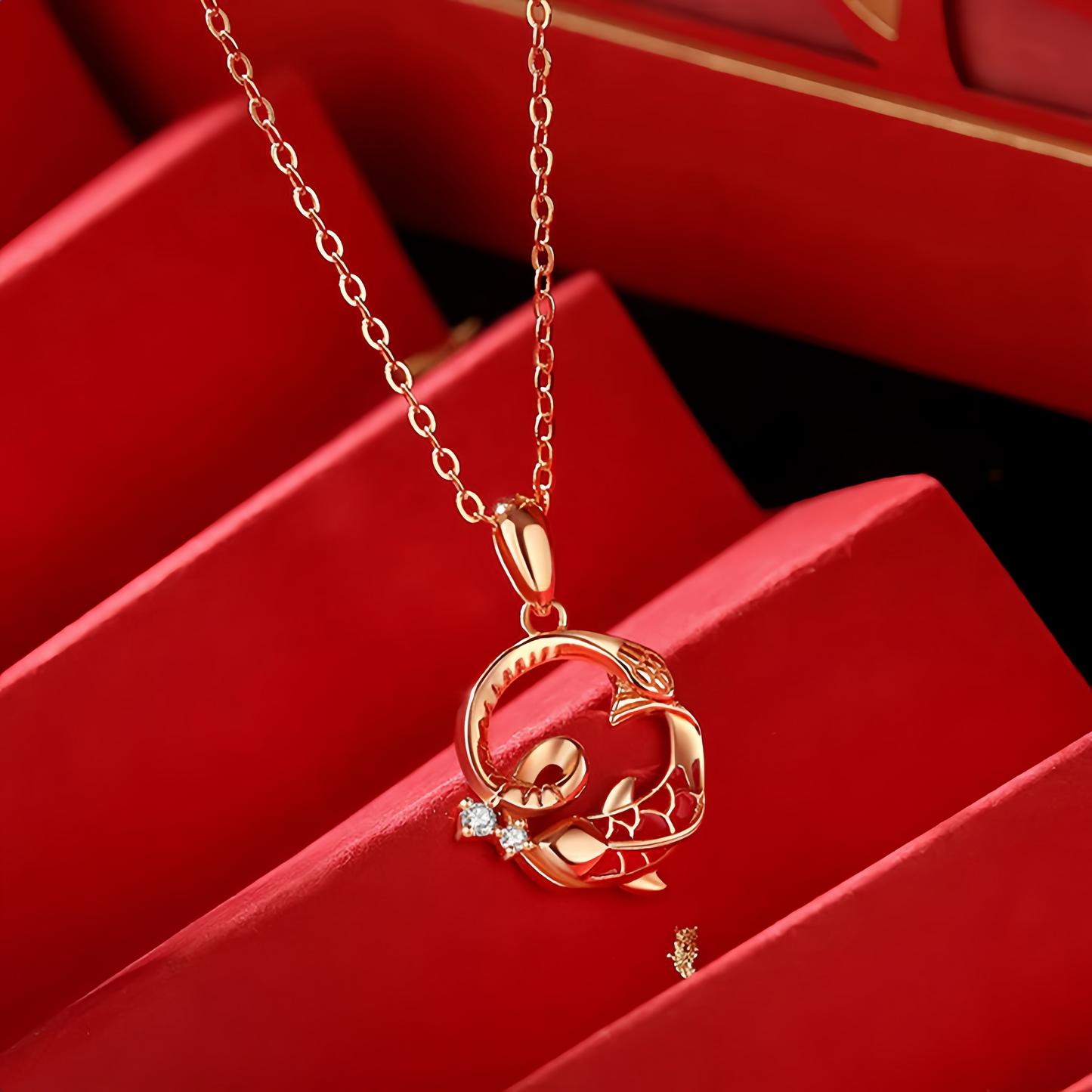 925 Sterling Silver Koi Fish Year Of The Snake Blessing Necklace Pendant – Symbol of Good Luck and Prosperity