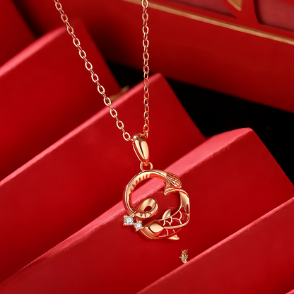 925 Sterling Silver Koi Fish Year Of The Snake Blessing Necklace Pendant – Symbol of Good Luck and Prosperity