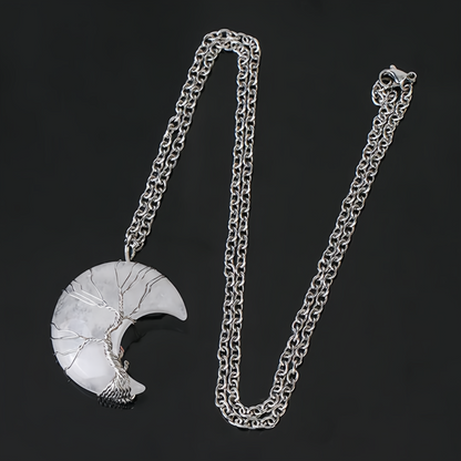 Bijoux d'énergie de guérison : collier pendentif d'énergie de guérison en cristal de quartz naturel arbre de vie de lune