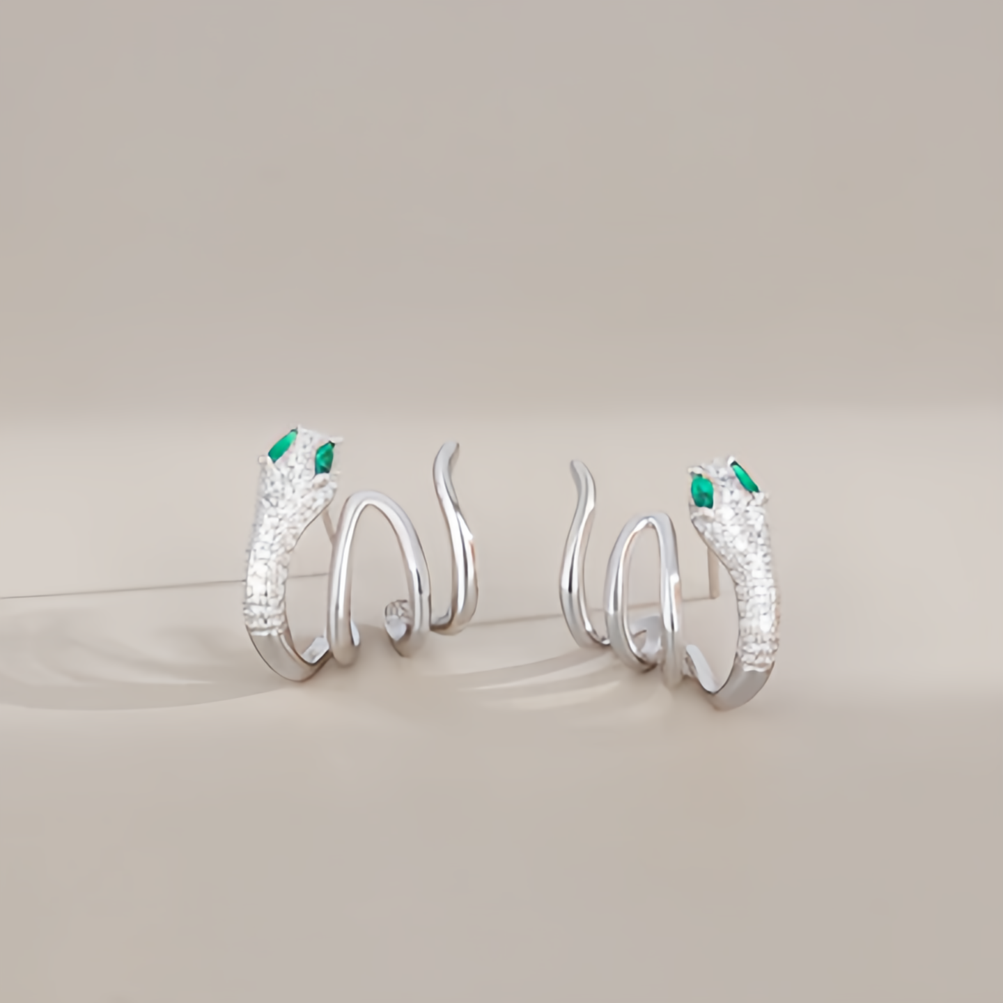 2025 Zodiac Snake Earrings with Emerald Green Eyes - 925 Sterling Silver Serpent Jewelry