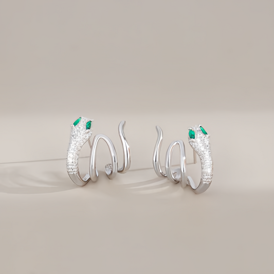 2025 Zodiac Snake Earrings with Emerald Green Eyes - 925 Sterling Silver Serpent Jewelry