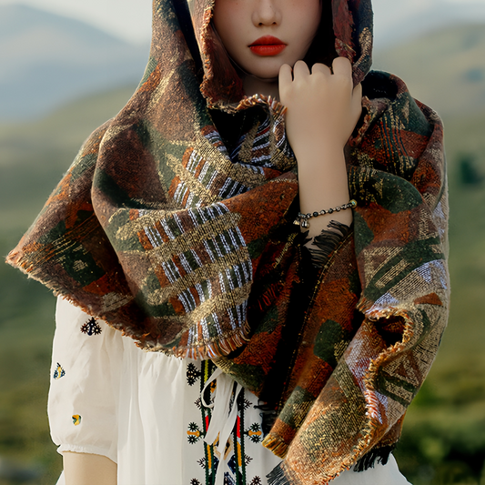 Estilo Europeo Y Americano, Capa De Chal Y Bufanda Con Estampado De Bosque Para Mujeres