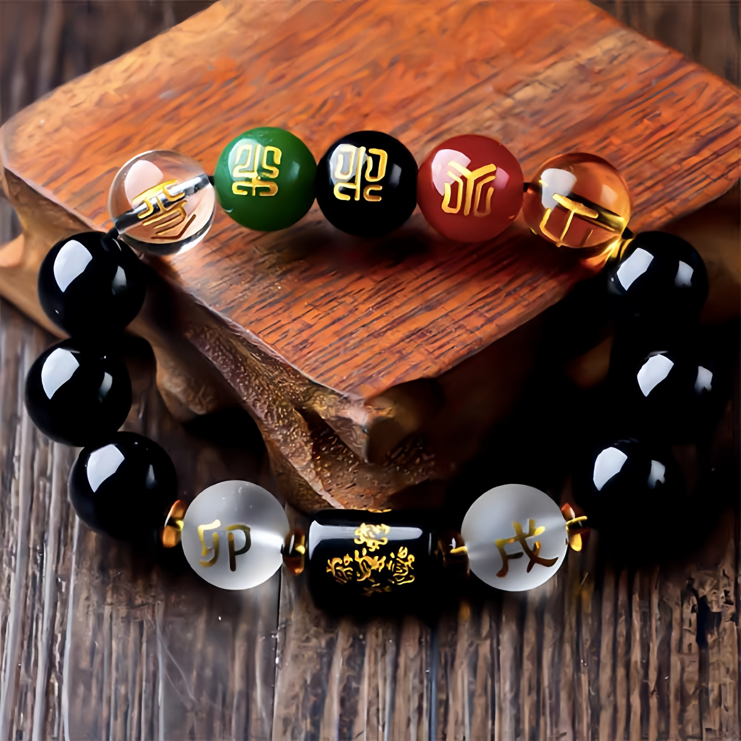 Chinese Zodiac Feng Shui Obsidian Five-Element Wealth Porsperity Bracelet