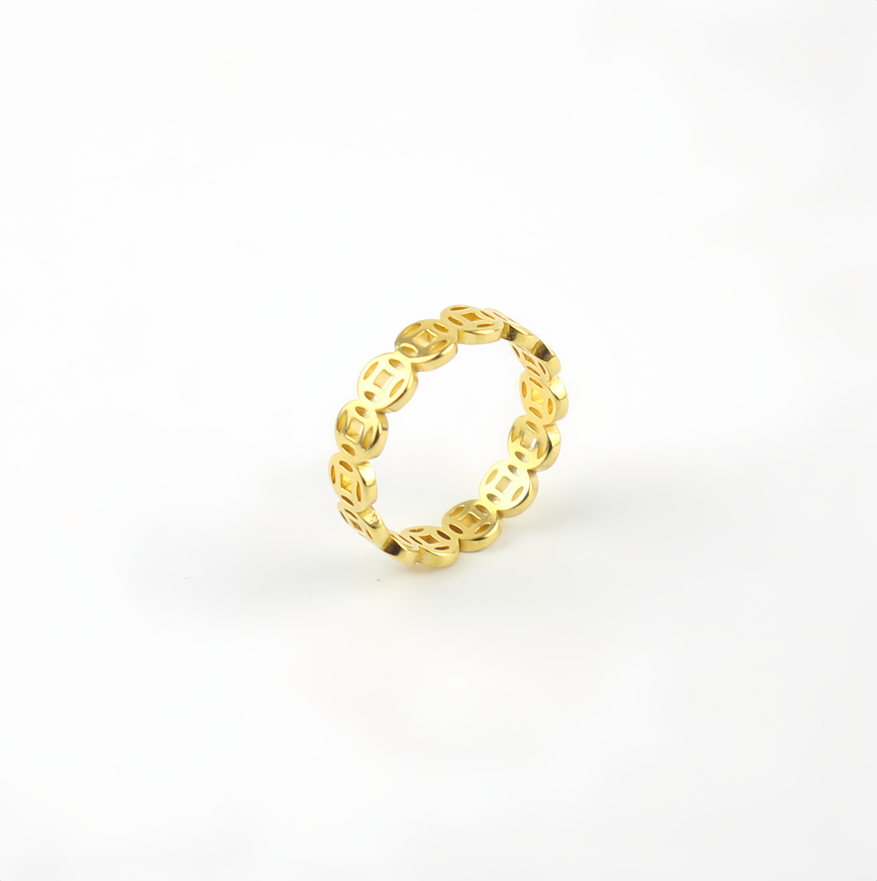 Vintage 18K Gold Plated Lucky Money Coin Ring for  Men & Women - Adjustable Stackable Fortune Attraction Jewelry