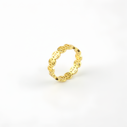 Vintage 18K Gold Plated Lucky Money Coin Ring for  Men & Women - Adjustable Stackable Fortune Attraction Jewelry