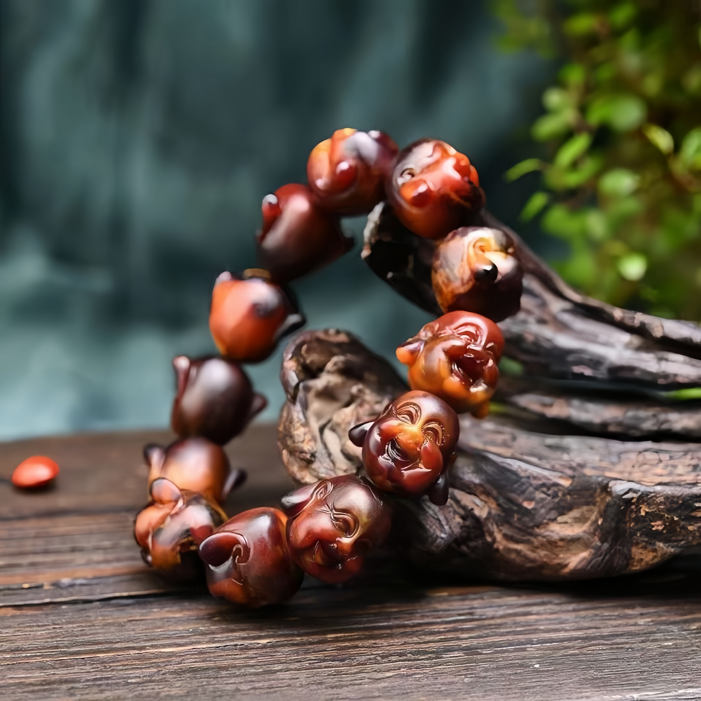 Perles bouddhistes faites main avec ambre gris | Bijoux de guérison naturels rouge cerise pour la paix mentale et l'équilibre spirituel