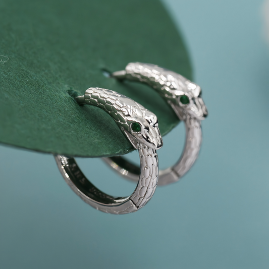 Zodiac Green Zircon Snake Eye Earrings - Adjustable Snake Earrings, Unique Statement Jewelry