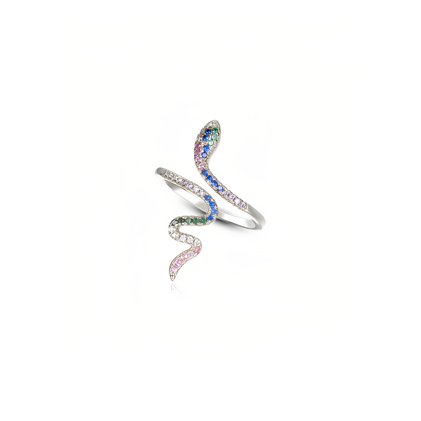 925 Sterling Silver Plated Gold Fashion Personality Snake Geometric  Adjustable Open Ring with Colored Cubic Zirconia - Luxurious Look