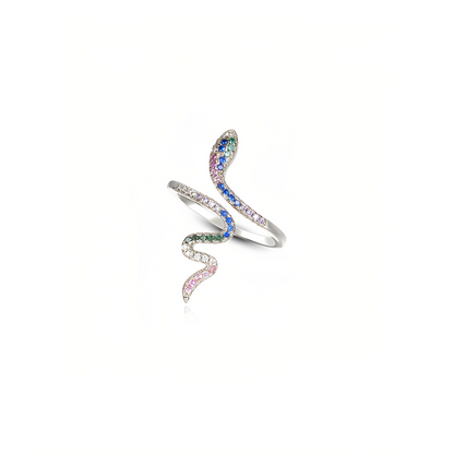 925 Sterling Silver Plated Gold Fashion Personality Snake Geometric  Adjustable Open Ring with Colored Cubic Zirconia - Luxurious Look