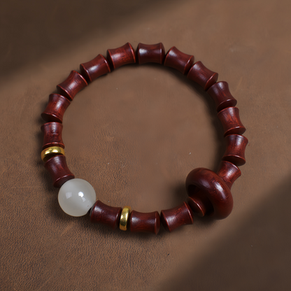 Buddha Beads Sandalwood Bamboo Node & Climbing Higher Design Moonstone Bracelet -  Wellness Jewelry for Inner Peace