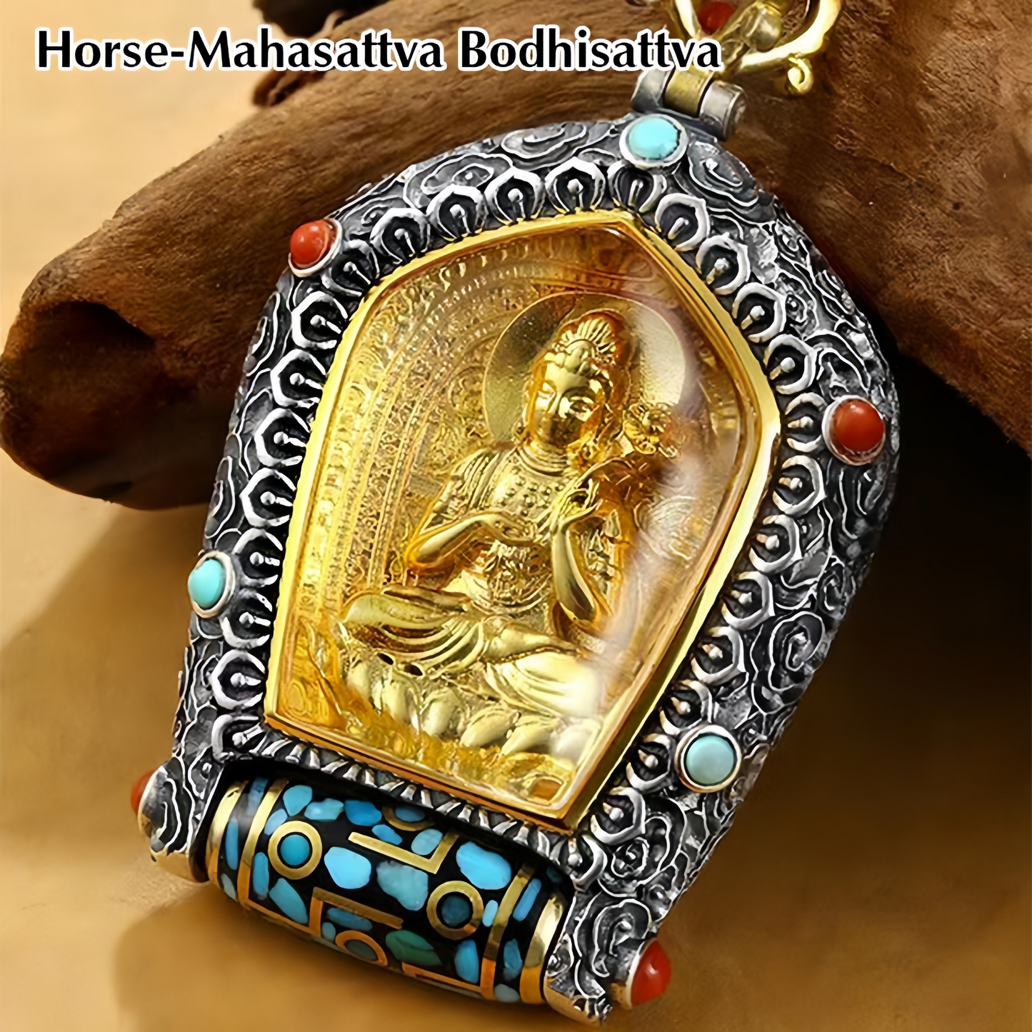 Tibet Chinese Zodiac Natal Buddha Thangka  Prosperity Rotatable Dzi Bead Necklace Pendant