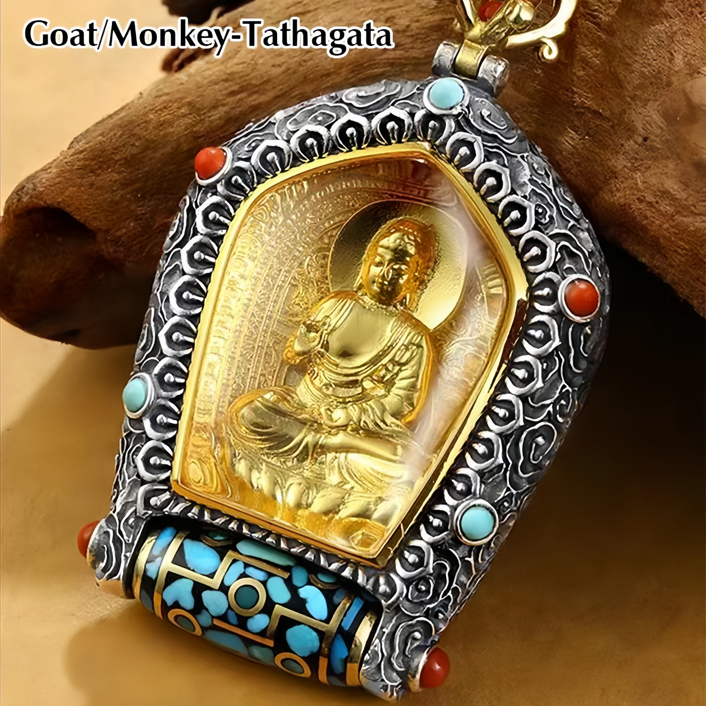 Tibet Chinese Zodiac Natal Buddha Thangka  Prosperity Rotatable Dzi Bead Necklace Pendant