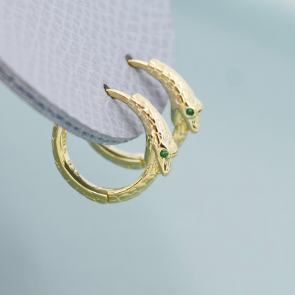 Zodiac Green Zircon Snake Eye Earrings - Adjustable Snake Earrings, Unique Statement Jewelry