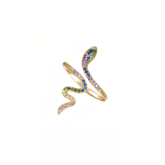 925 Sterling Silver Plated Gold Fashion Personality Snake Geometric  Adjustable Open Ring with Colored Cubic Zirconia - Luxurious Look