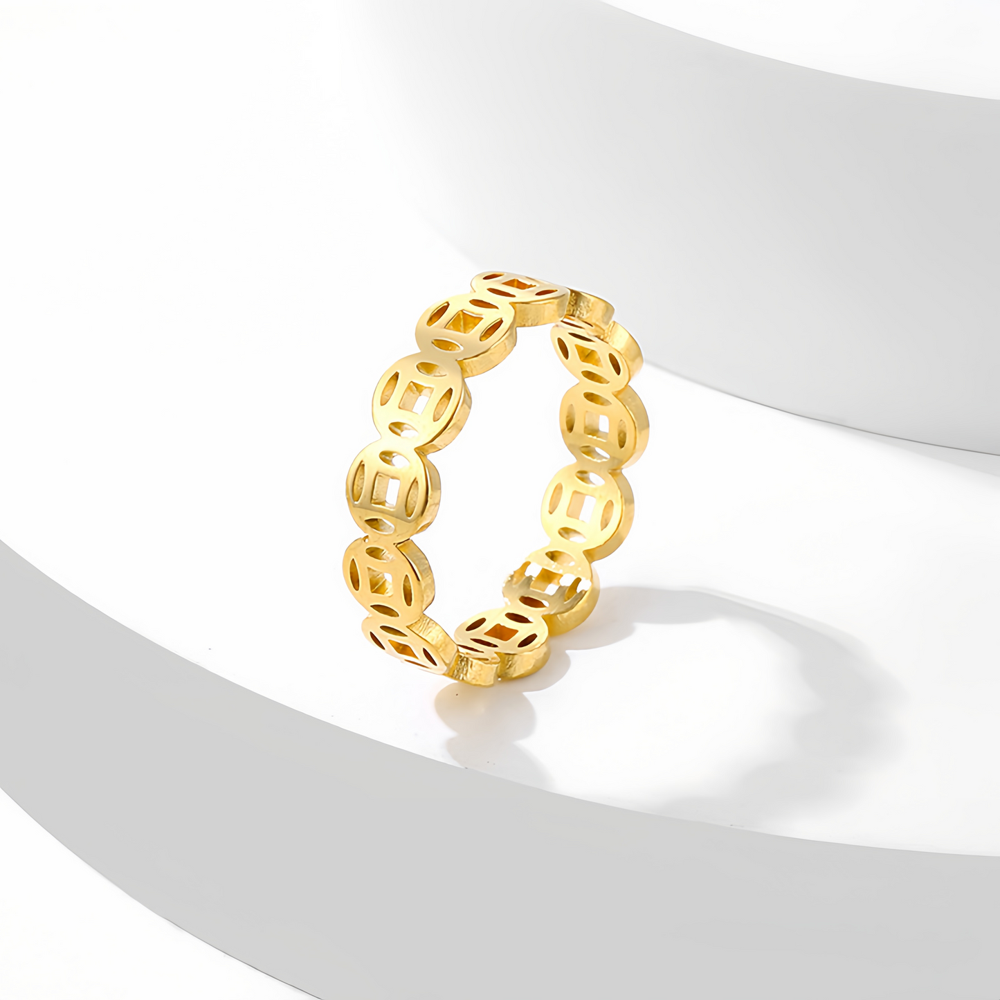 Vintage 18K Gold Plated Lucky Money Coin Ring for  Men & Women - Adjustable Stackable Fortune Attraction Jewelry