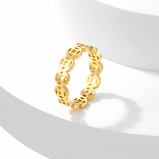 Vintage 18K Gold Plated Lucky Money Coin Ring for  Men & Women - Adjustable Stackable Fortune Attraction Jewelry