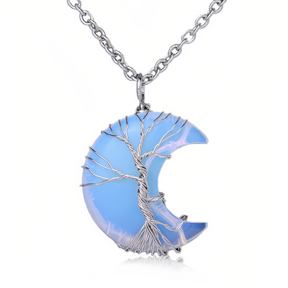 Bijoux d'énergie de guérison : collier pendentif d'énergie de guérison en cristal de quartz naturel arbre de vie de lune