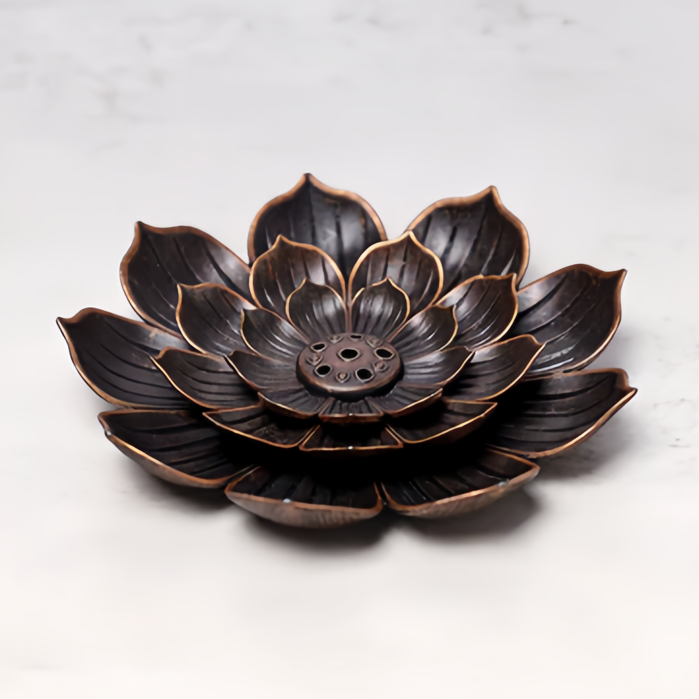 Ntique Bronze 6-Hole Lotus Incense Burner - Handcrafted Zen Home Decor for Meditation, Yoga & Aromatherapy (Eco-Friendly Copper Alloy)