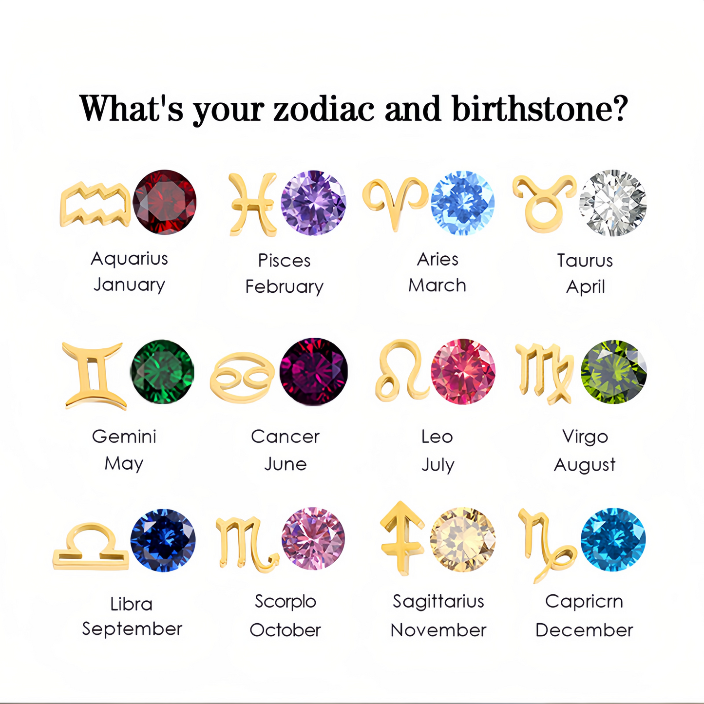 14K Gold Vermeil Zodiac Colorful Crystal Birthstone Protector Pendant Necklace