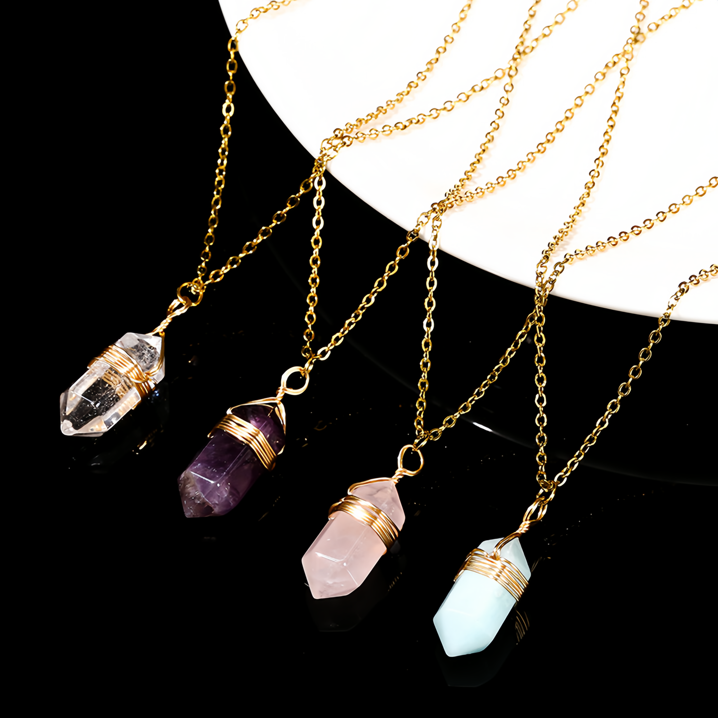 Natural Healing Energy | Moonstone Double Pointed Hexagon Pendant Necklace
