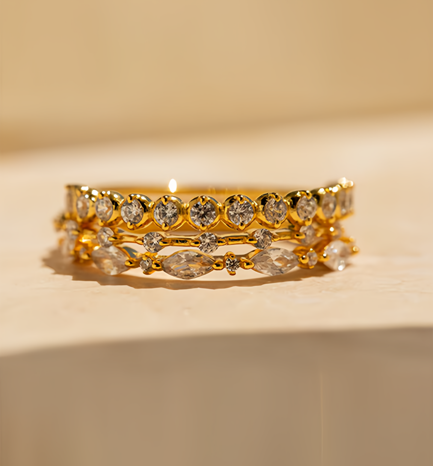 Anello con diamanti impilabili | Set di 3 anelli con pietre preziose | Gioielli in cristallo | Regalo di compleanno per la fidanzata