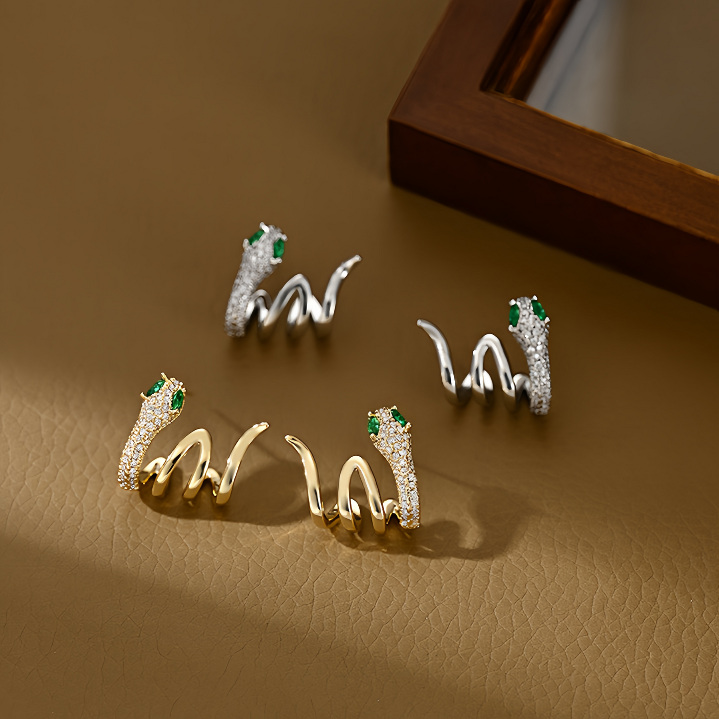 2025 Zodiac Snake Earrings with Emerald Green Eyes - 925 Sterling Silver Serpent Jewelry