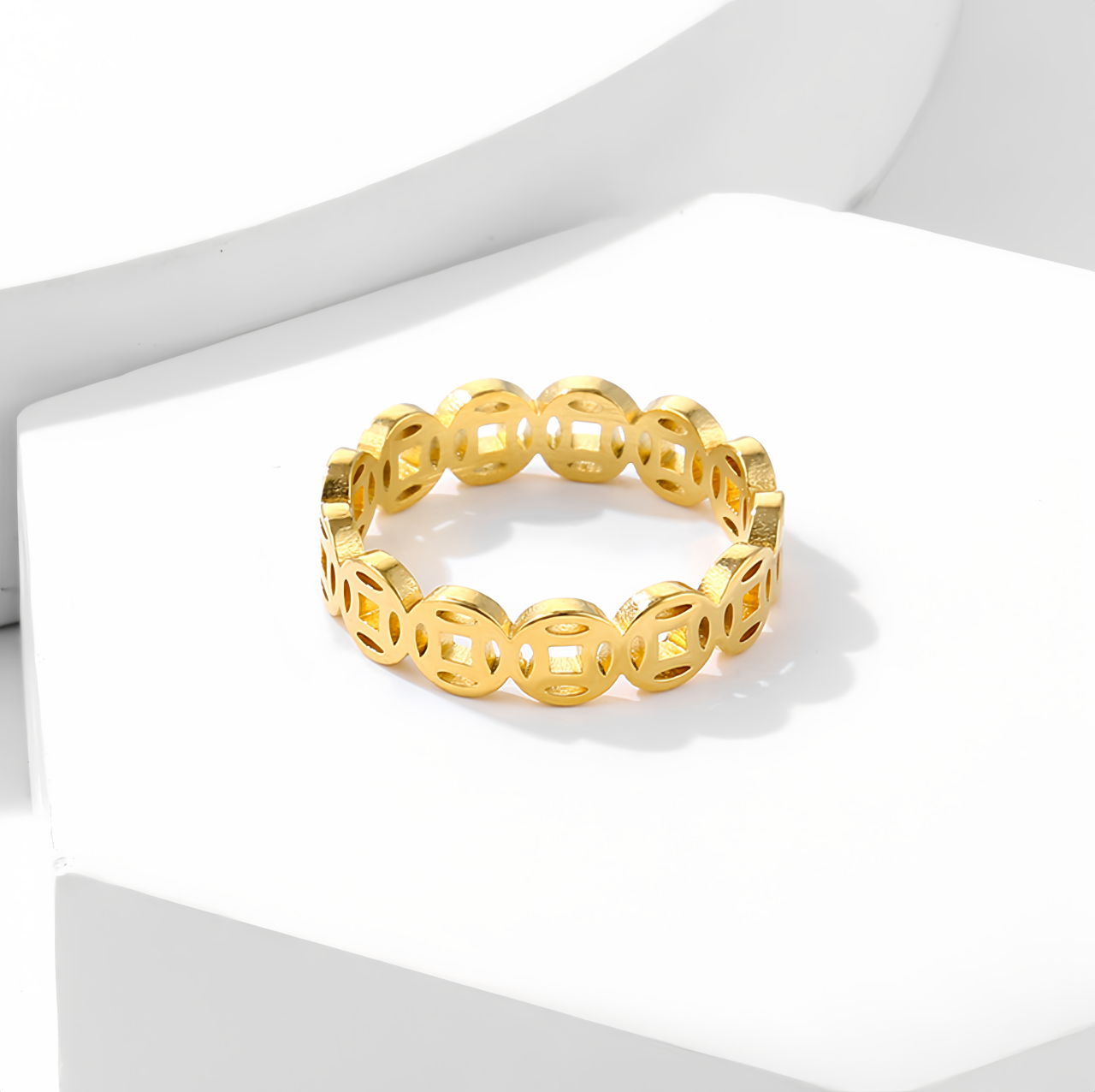 Vintage 18K Gold Plated Lucky Money Coin Ring for  Men & Women - Adjustable Stackable Fortune Attraction Jewelry