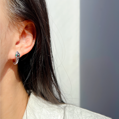 Zodiac Green Zircon Snake Eye Earrings - Adjustable Snake Earrings, Unique Statement Jewelry