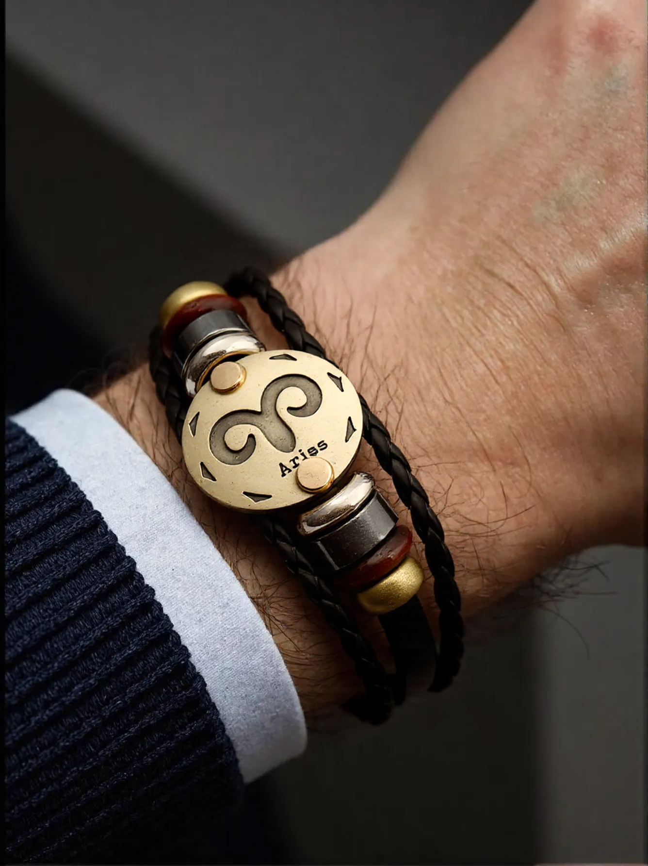 12 Zodiac Signs Handmade Leather Couple Bracelet with Hematite Totem Stone - Mystical Love Jewelry for 2025